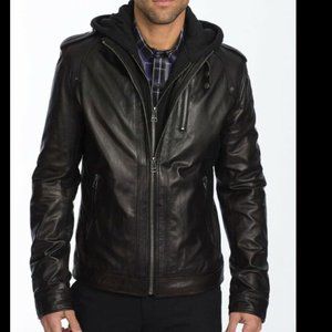 7 Diamonds Leather Jacket with detachable hoodie